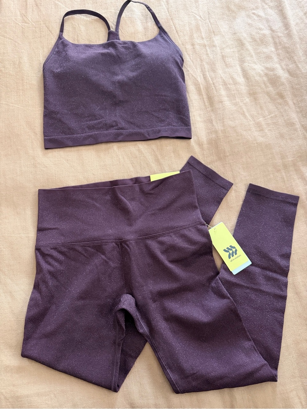 all in motion Purple Sparkle Active Leggings & Bra Set - Size Med